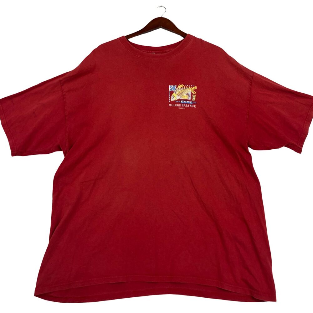 Mulege Baja Sur Mexico T-Shirt Men's 3XL Red Fish Skeleton Graphic Souvenir Tee